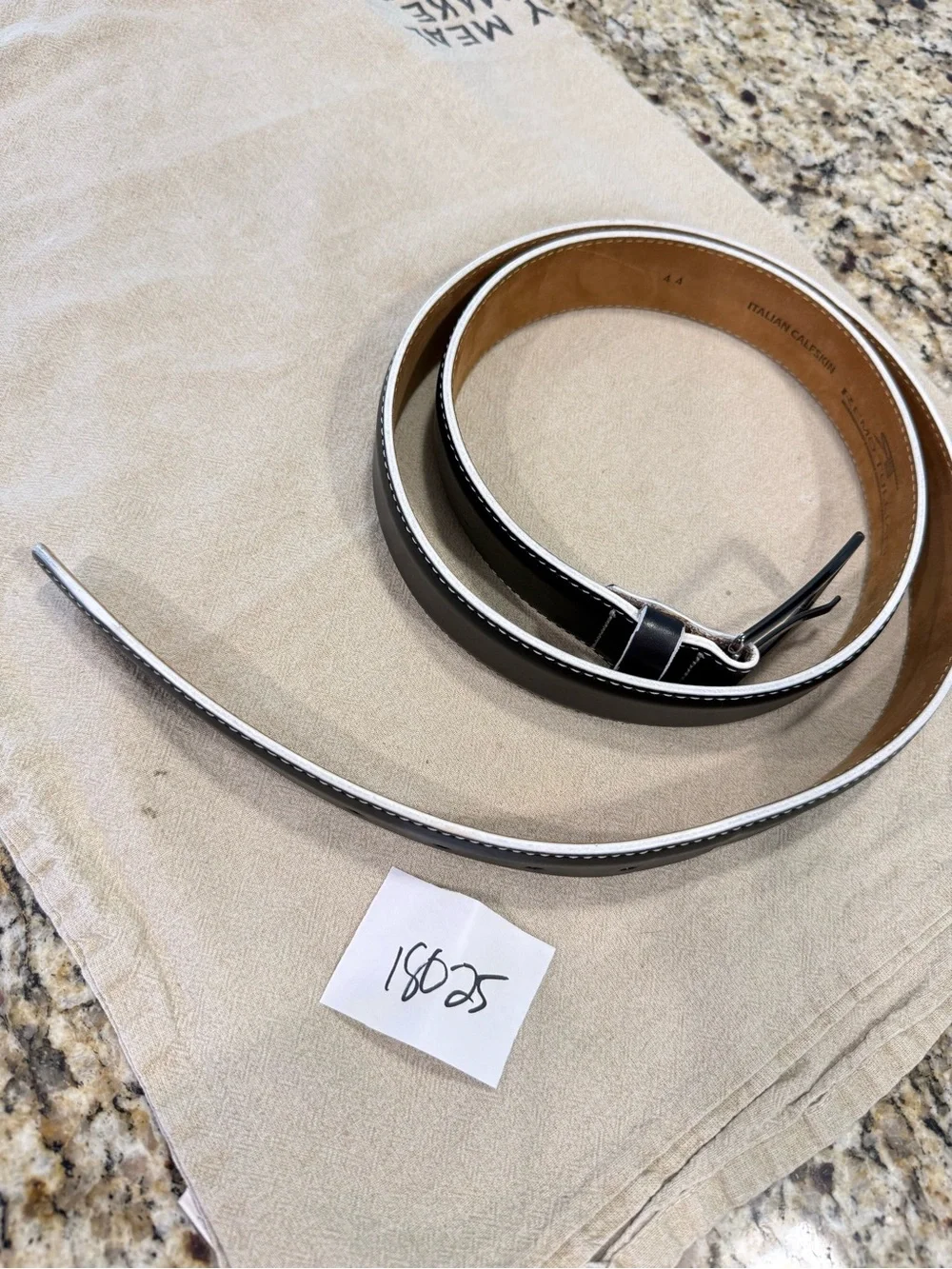 Remu Tulliani calfskin leather monochrome black white belt 44”
